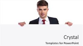  Presentation with businessman standing on mountain top - PPT theme consisting of background he wears a navy background and a  colored foreground