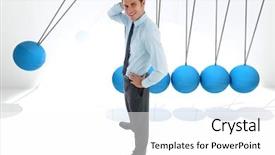  Presentation with systemic thinking - Cool new PPT layouts with head against blue newtons cradle backdrop and a white colored foreground