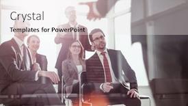  Presentation with team meeting - Slides enhanced with head-and-business-team background and a sky blue colored foreground