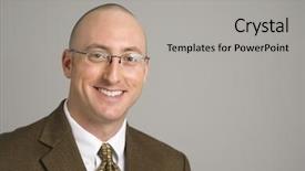  Presentation with shoulder - Beautiful theme featuring head and shoulder portrait of smiling mid adult caucasian businessman backdrop and a light gray colored foreground