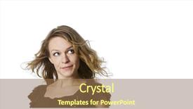  Presentation with upwards - Slides with head and shoulder portrait of smiling girl with blond hair looking upwards-right isolated on white background background and a coral colored foreground