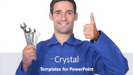  Presentation with plumber - Amazing presentation having head and shoulders portrait of plumber holding wrenches all smiles backdrop and a ocean colored foreground