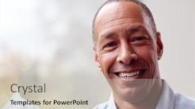  Presentation with home office - Slide deck featuring head-and-shoulders-portrait background and a light gray colored foreground