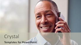  Presentation with home office - Presentation theme with head-and-shoulders-portrait background and a light gray colored foreground