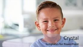  Presentation with head - Presentation theme having portrait of smiling hispanic boy background and a light blue colored foreground