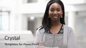  Presentation with shoulder - Beautiful presentation design featuring head and shoulders portrait backdrop and a light gray colored foreground