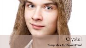  Presentation with studio - Beautiful PPT theme featuring teenager boy wearing brown knitted backdrop and a coral colored foreground