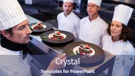  Presentation with order - Slides with head chef inspecting dessert plates at order station in restaurant background and a ocean colored foreground
