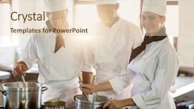  Presentation with commercial - Amazing PPT theme having head chef working together backdrop and a lemonade colored foreground