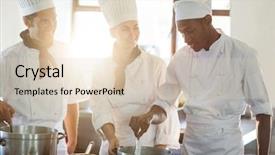  Presentation with commercial - PPT layouts with head chef working together with her colleague in a commercial kitchen background and a lemonade colored foreground