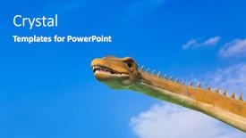  Presentation with dinosaur - PPT theme enhanced with head-dinosaur-sky-on-background background and a gray colored foreground