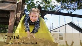  Presentation with first - Cool new presentation design with head first down a slide backdrop and a gold colored foreground