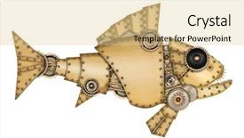  Presentation with mechanical gear - Theme featuring head gear - steampunk style industrial mechanical fish background and a blonde colored foreground