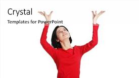  Presentation with hands holding - Slide deck having head happy girl with raise background and a white colored foreground