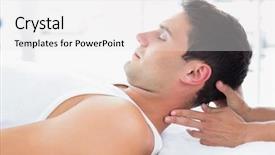  Presentation with medical spa massage outdoor balinese - Slide set with head head - man receiving neck massage background and a white colored foreground