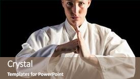  Presentation with black female - Slides consisting of female fighter performing hand salute background and a coral colored foreground