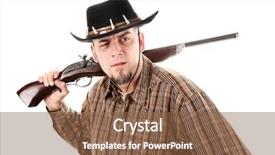  Presentation with old wite man and his music - PPT theme with head hunter - man with rifle background and a tawny brown colored foreground