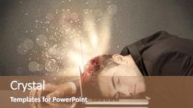  Presentation with depressed - Colorful presentation design enhanced with business person laying his head backdrop and a  colored foreground