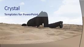  Presentation with kneeling - PPT theme enhanced with head in hole in sand background and a sky blue colored foreground