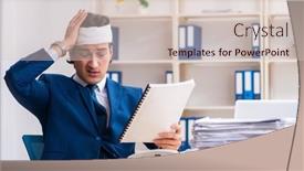  Presentation with head - PPT theme having head-injured-male-employee-working background and a soft green colored foreground