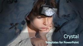  Presentation with book covers - Audience pleasing theme consisting of head lamp - boy reading a book backdrop and a tawny brown colored foreground