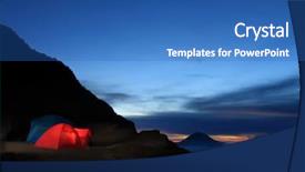  Presentation with wilderness - PPT layouts having head lamp - tent camping in crater rim background and a teal colored foreground