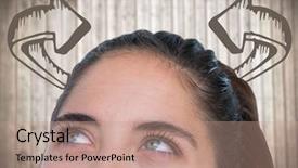  Presentation with wood panel - Slides having head looking at curved arrow background and a coral colored foreground