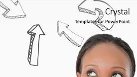  Presentation with head - Presentation consisting of head looking at grey arrows background and a white colored foreground