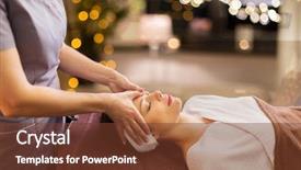  Presentation with face massage spa skin - PPT theme featuring head massage at spa parlor background and a tawny brown colored foreground