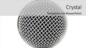  Presentation with microphone - Audience pleasing presentation theme consisting of speak up close up - head microphone isolated on white backdrop and a light gray colored foreground