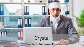  Presentation with working - Audience pleasing slide deck consisting of head neck injury management - injured businessman working backdrop and a light gray colored foreground