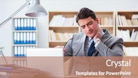  Presentation with office - Slide set with anatomy shoulder - sick businessman in the office background and a coral colored foreground