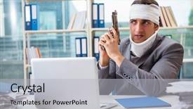  Presentation with injured skin - Cool new PPT layouts with head neck injury management - injured businessman working backdrop and a  colored foreground