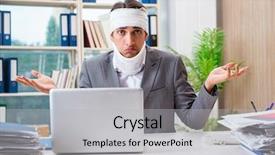  Presentation with working - Beautiful slide set featuring head neck injury management - injured businessman working backdrop and a  colored foreground