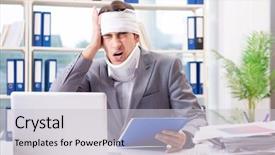  Presentation with government office - Theme consisting of head neck injury management - injured businessman working background and a  colored foreground