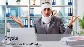  Presentation with working - Amazing slides having head neck injury management - injured businessman working backdrop and a  colored foreground
