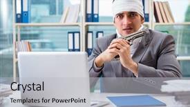  Presentation with ways working - Theme consisting of head neck injury management - injured businessman working background and a  colored foreground