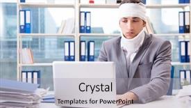  Presentation with working - Presentation design featuring head neck injury management - injured businessman working background and a  colored foreground