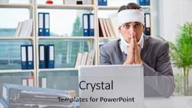  Presentation with working - Presentation theme consisting of head neck injury management - injured businessman working background and a  colored foreground