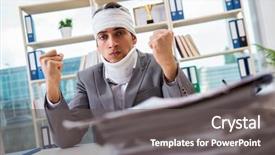  Presentation with injured skin - Slide deck with head neck injury management - injured businessman working background and a  colored foreground