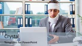  Presentation with injured skin - Slide deck enhanced with head neck injury management - injured businessman working background and a  colored foreground