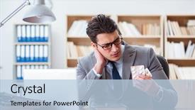  Presentation with sick building - Colorful PPT layouts enhanced with head neck injury management - sick businessman in the office backdrop and a  colored foreground