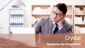  Presentation with office - Slide set with head neck injury management - sick businessman in the office background and a coral colored foreground
