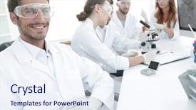  Presentation with scientific research - PPT layouts consisting of head of the scientific project background and a sky blue colored foreground