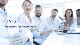  Presentation with scientific research - Beautiful PPT theme featuring head of the scientific project backdrop and a sky blue colored foreground