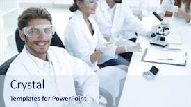  Presentation with scientific research - PPT layouts with head of the scientific project background and a sky blue colored foreground