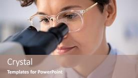  Presentation with chemical elements - Slide deck enhanced with head-of-young-female-scientist background and a coral colored foreground