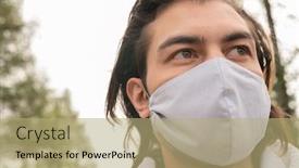  Presentation with textile - Colorful PPT theme enhanced with head-of-young-man backdrop and a mint green colored foreground