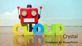  Presentation with robot - Slide set consisting of head on the word cloud background and a coral colored foreground