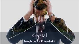  Presentation with young business man - Cool new slides with head pain - double exposure of business man backdrop and a navy blue colored foreground